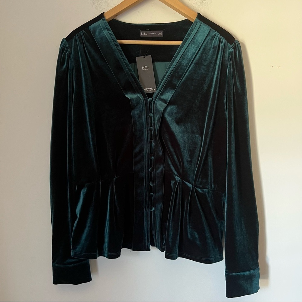 Winter Holiday Velvet Evergreen Peplum Blouse Festive Romantic Trend Nwt — image 2 of 8
